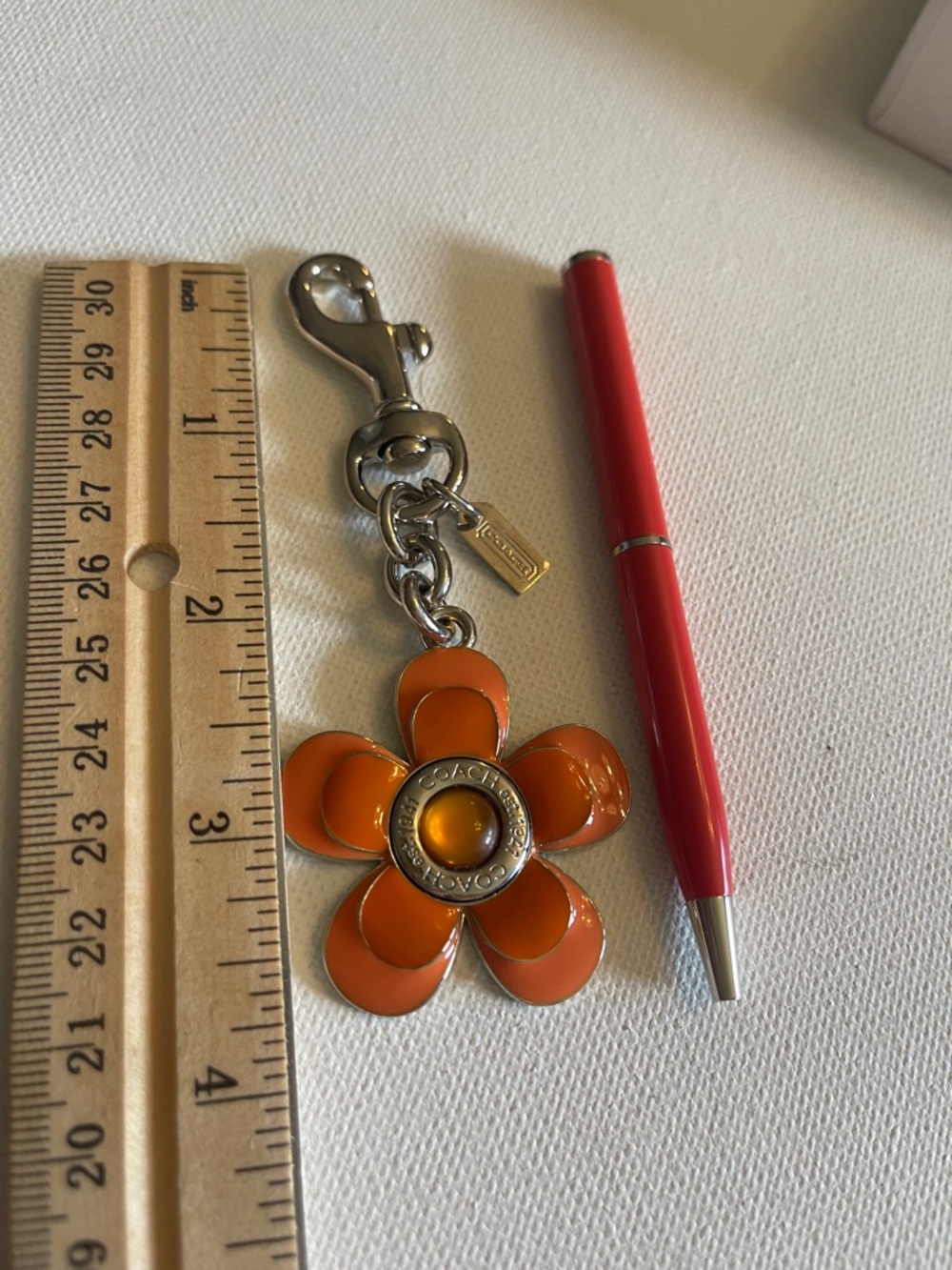 Coach Orange Enamel Flower Keychain Charm and Coach Pen - Picture 3 of 4
